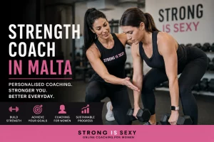 Strength coach in Malta helping a woman with personalised strength training