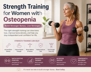 woman performing safe strength training exercise for osteopenia and bone density