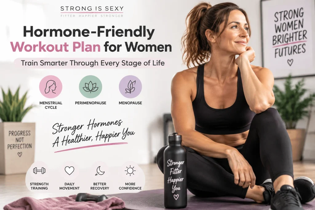 Woman following a hormone-friendly workout plan with strength training and wellness support